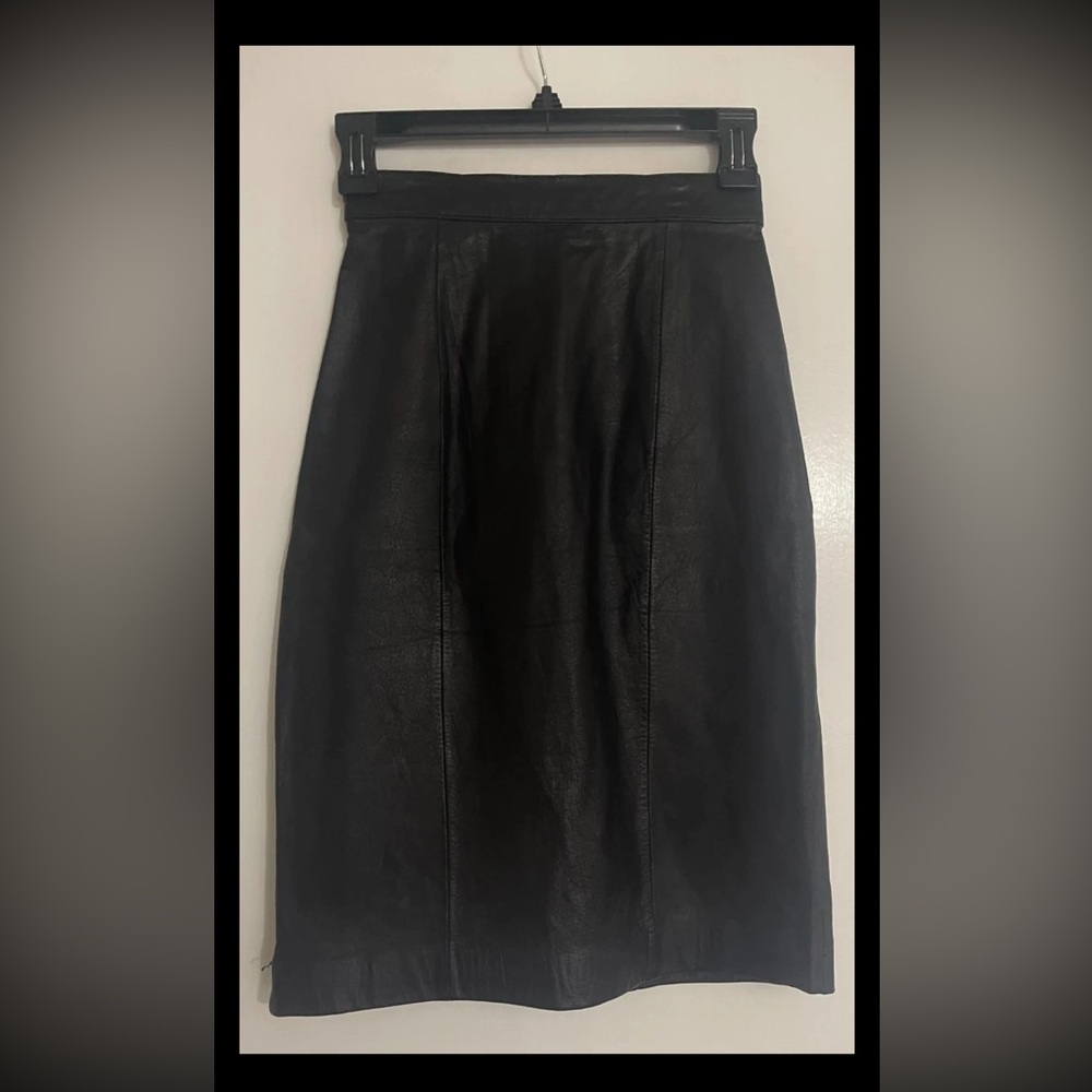 VTG Rafferty Women’s 100% Leather Black Pencil Midi Skirt; 3/4